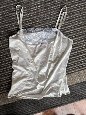 Lace Trim Satin Camisole in Ivory